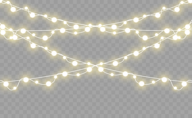 Luces de guirnalda aisladas sobre fondo transparente. Hermoso arreglo de guirnalda.