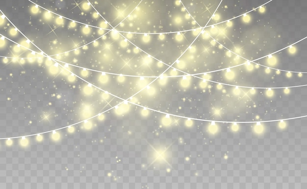 Luces de guirnalda aisladas sobre fondo transparente. Hermoso arreglo de guirnalda.