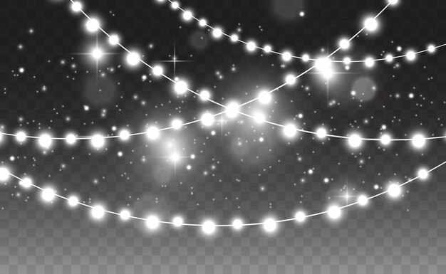 Luces de guirnalda aisladas sobre fondo transparente. Hermoso arreglo de guirnalda.