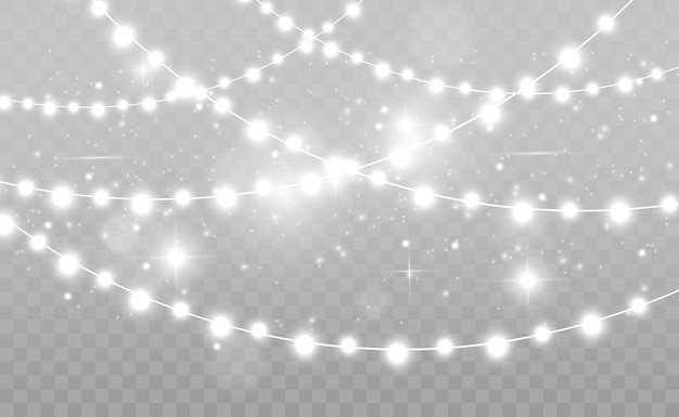 Luces de guirnalda aisladas sobre fondo transparente. Hermoso arreglo de guirnalda.