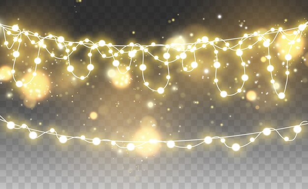 Luces de guirnalda aisladas sobre fondo transparente. Hermoso arreglo de guirnalda.