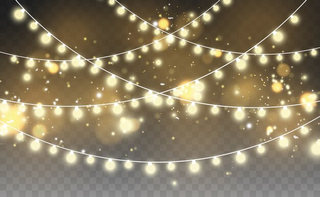 Luces de guirnalda aisladas sobre fondo transparente. Hermoso arreglo de guirnalda.