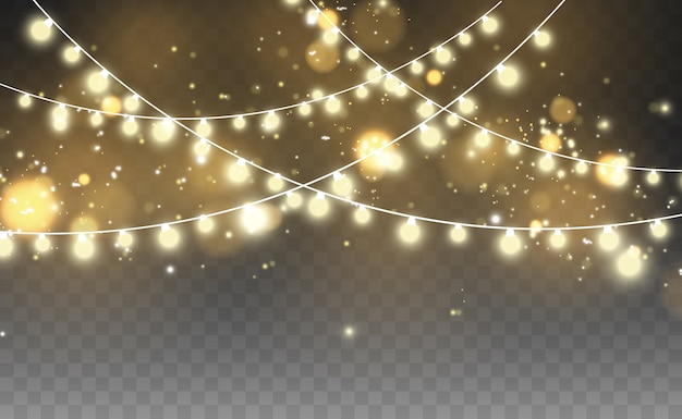 Luces de guirnalda aisladas sobre fondo transparente. Hermoso arreglo de guirnalda.