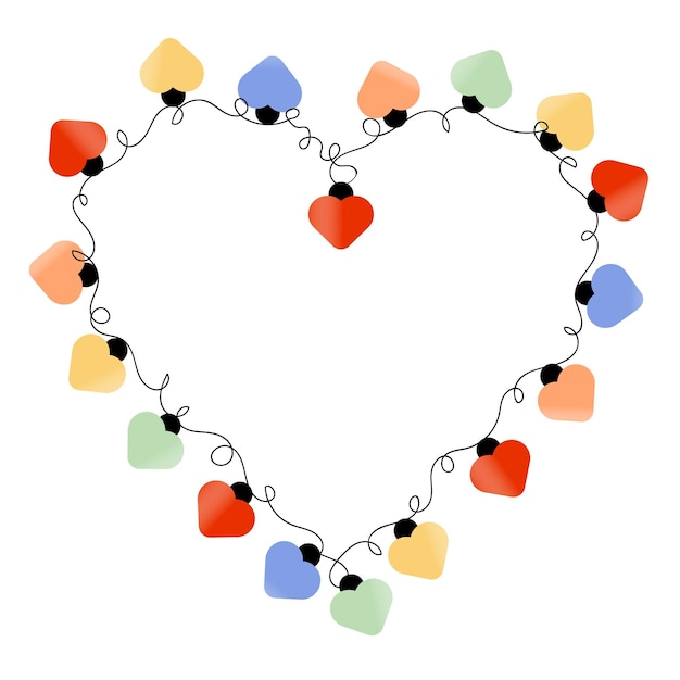 Luces de guirnaldas en forma de corazón Elemento de diseño decorativo con bombillas de colores para el día de San Valentín