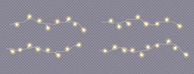 Luces de hadas doradas brillantes conjuntos vectoriales de iconos realistas
