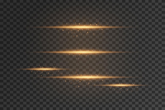Luces horizontales brillantes Rayos láser de luz sobre un fondo transparente