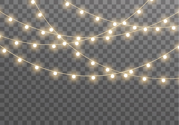 Vector luces de lámpara de cadena de guirnalda brillante aisladas.