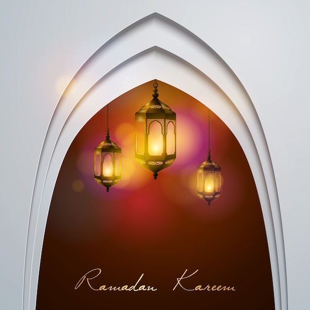 Luces de la lámpara de ramadan kareem para saludar celebración islámica