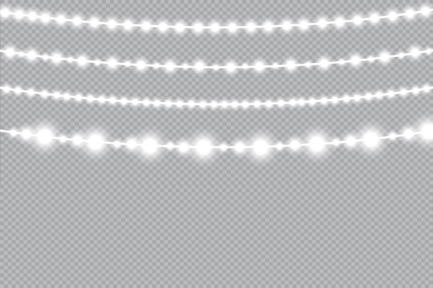 Luces de Navidad aisladas. Decoraciones de guirnaldas. Lámpara led de neón.