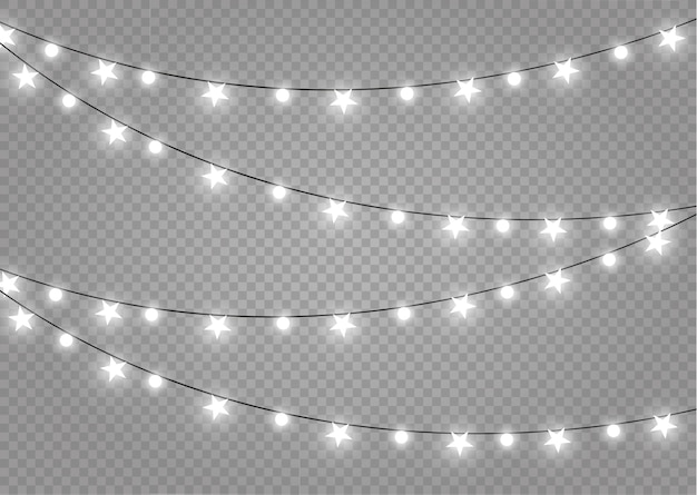 Luces de Navidad aisladas. Decoraciones de guirnaldas.