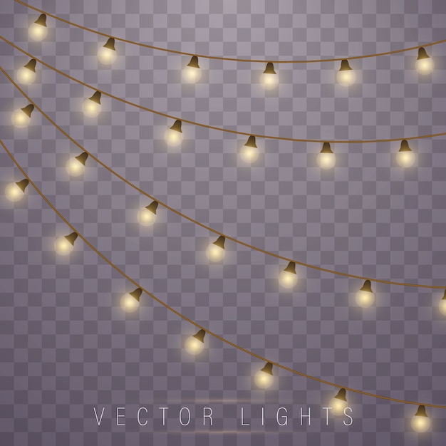 Luces de Navidad aisladas. Lámpara de neón led. Decoraciones de guirnaldas