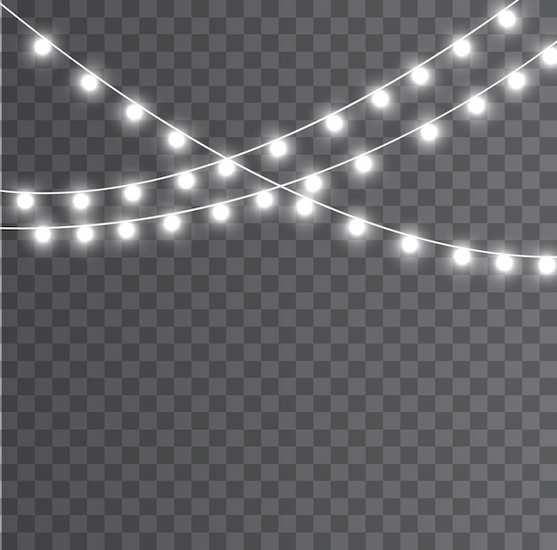 Luces de Navidad aisladas. Luces brillantes de Navidad. Adornos navideños, elementos realistas.