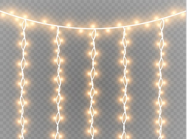 Luces de Navidad aisladas. Luces brillantes para Navidad. Decoraciones de guirnaldas.