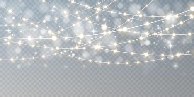 Luces de Navidad aisladas sobre fondo transparente Conjunto de guirnaldas brillantes de Navidad doradas Ilustración vectorial