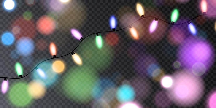 Vector luces de navidad aisladas sobre fondo transparente conjunto de guirnaldas doradas de navidad que brillan intensamente