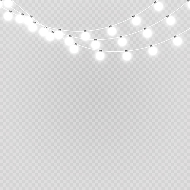 Luces de Navidad aisladas sobre fondo transparente Guirnalda brillante de Navidad Ilustración vectorial