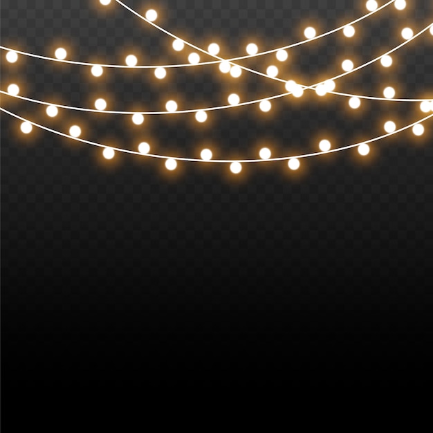 Luces de Navidad aisladas sobre fondo transparente. Guirnalda brillante de Navidad. Ilustración vectorial