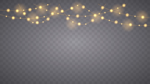 Luces de Navidad aisladas sobre fondo transparente Guirnalda brillante de Navidad Ilustración vectorial