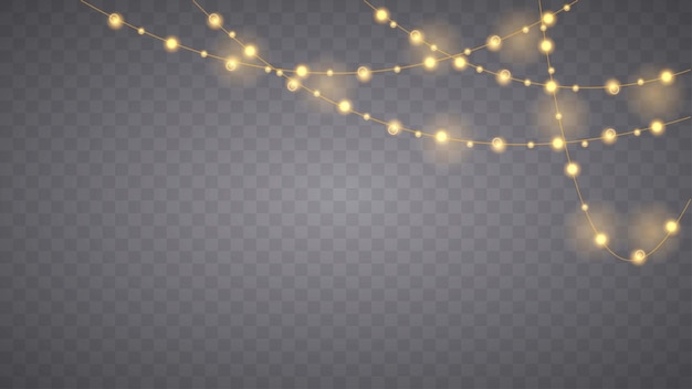 Luces de Navidad aisladas sobre fondo transparente Guirnalda brillante de Navidad Ilustración vectorial