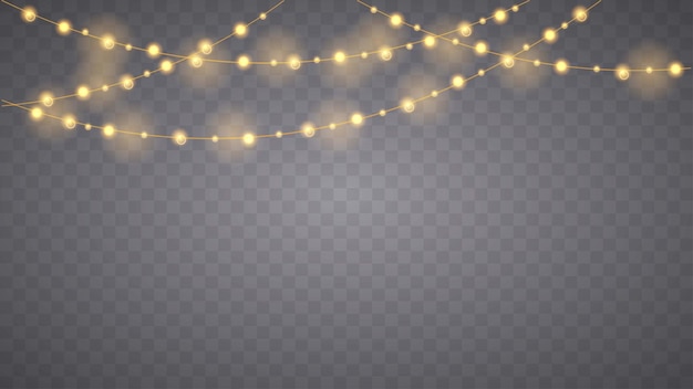 Luces de Navidad aisladas sobre fondo transparente Guirnalda brillante de Navidad Ilustración vectorial