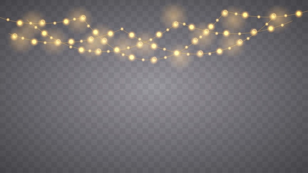 Luces de Navidad aisladas sobre fondo transparente Guirnalda brillante de Navidad Ilustración vectorial