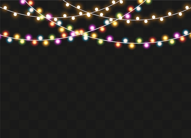 Luces de Navidad aisladas sobre fondo transparente. Guirnalda brillante de Navidad.