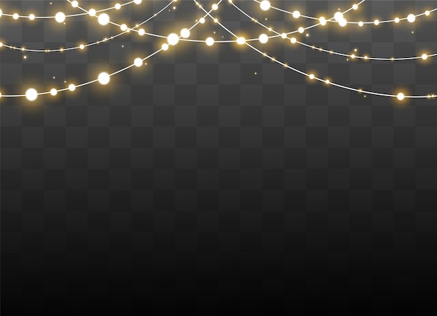Luces de Navidad aisladas sobre fondo transparente. Guirnalda brillante de Navidad.