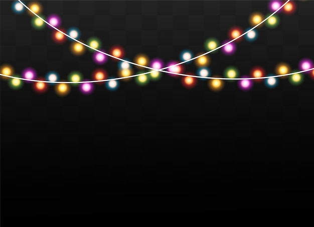 Vector luces de navidad aisladas sobre fondo transparente. guirnalda brillante de navidad.