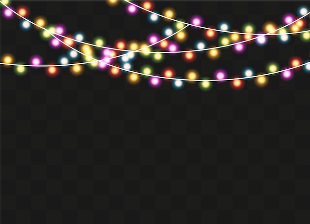 Luces de Navidad aisladas sobre fondo transparente. Guirnalda brillante de Navidad.