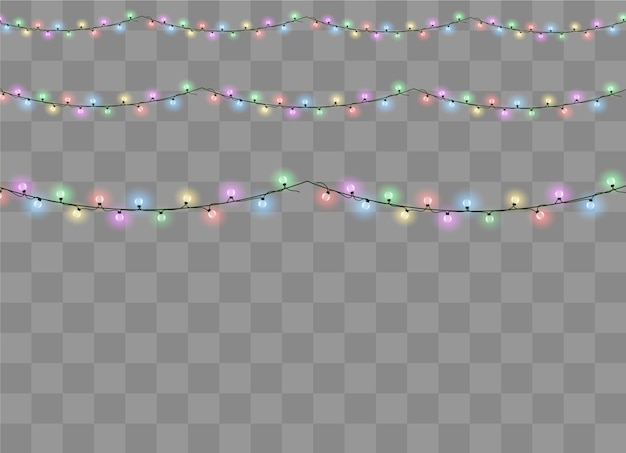 Luces de Navidad aisladas sobre fondo transparente. Guirnalda brillante de Navidad.