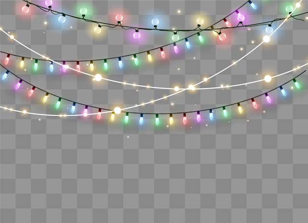 Luces de Navidad aisladas sobre fondo transparente. Guirnalda brillante de Navidad.
