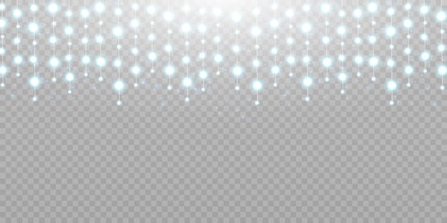 Luces de Navidad aisladas sobre fondo transparente Guirnaldas brillantes de Navidad azul con chispas