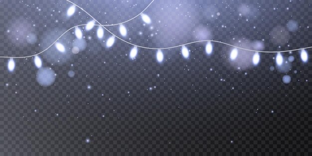 Luces de Navidad aisladas sobre fondo transparente guirnaldas brillantes de Navidad doradas