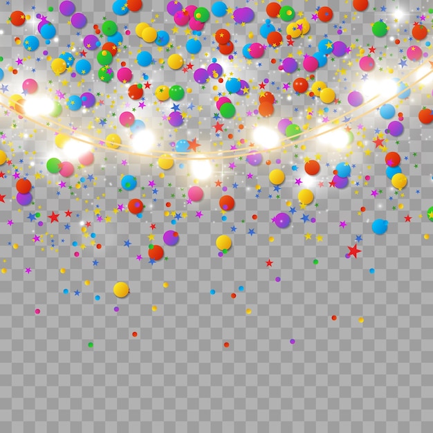 Luces de Navidad aisladas sobre fondo transparente. Ilustración vectorial.