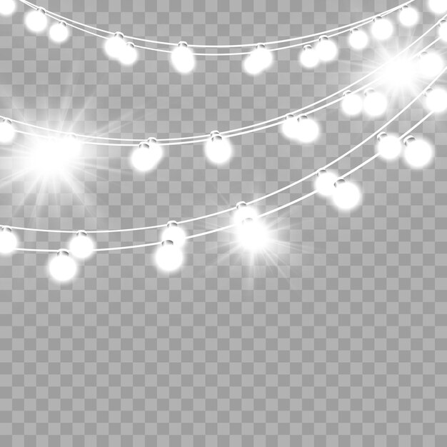 Luces de Navidad aisladas sobre fondo transparente. Ilustración vectorial.