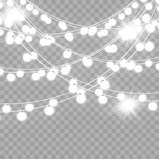 Luces de Navidad aisladas sobre fondo transparente. Ilustración vectorial.