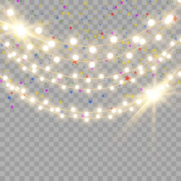 Luces de Navidad aisladas sobre fondo transparente Ilustración vectorial