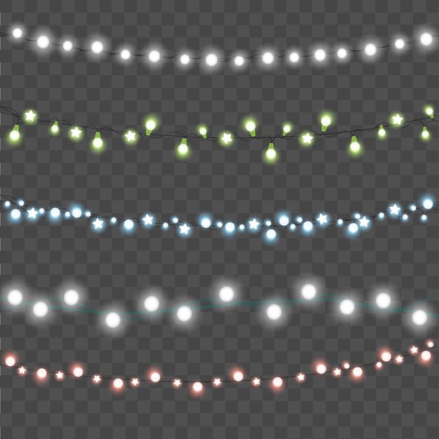 Luces de Navidad aisladas sobre fondo transparente Vector