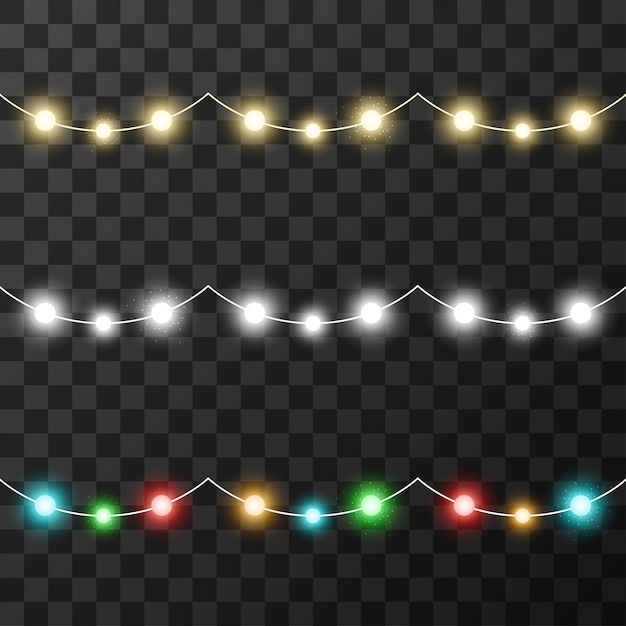 Vector luces de navidad aisladas sobre fondo transparente