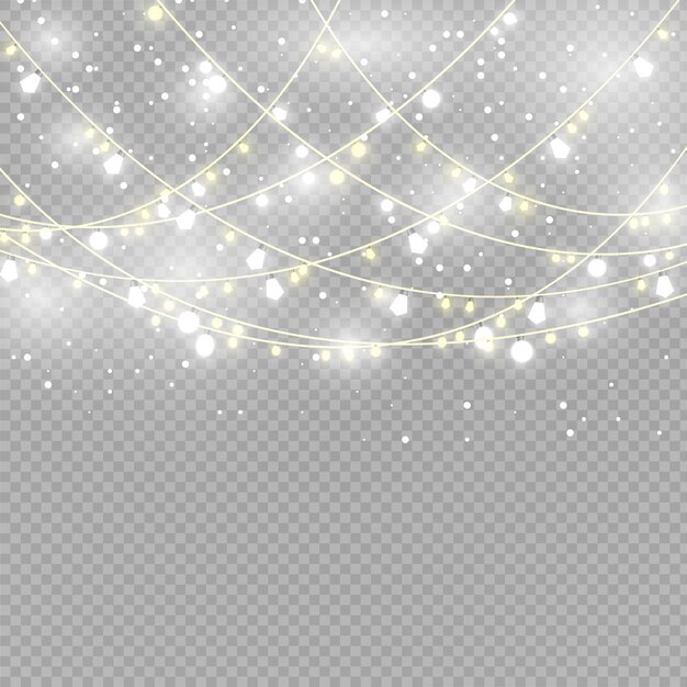 Luces de Navidad aisladas sobre fondo transparente.