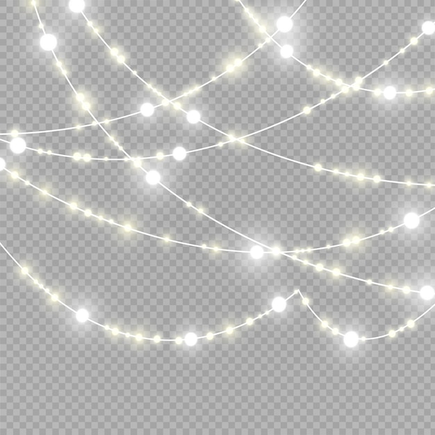 Luces de Navidad aisladas sobre fondo transparente.
