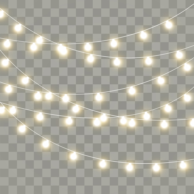 Luces de Navidad aisladas sobre fondo transparente.