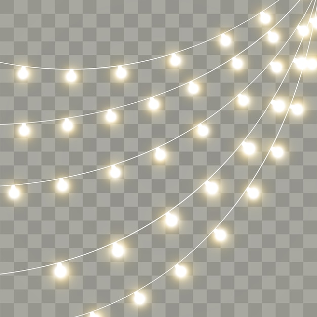Luces de Navidad aisladas sobre fondo transparente.