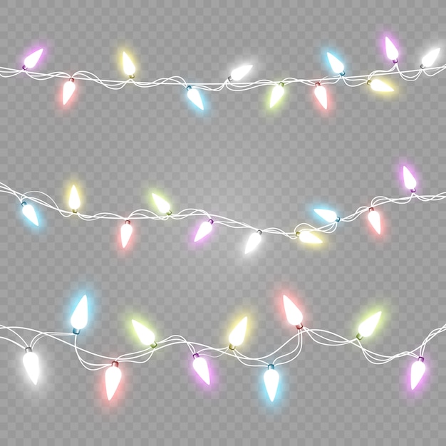 Luces de Navidad aisladas sobre fondo transparente.