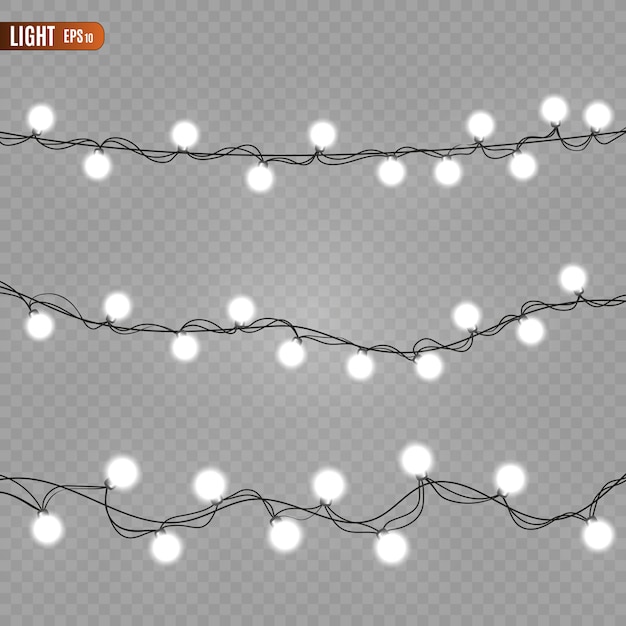 Luces de Navidad aisladas sobre fondo transparente.