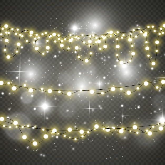 Luces de Navidad aisladas sobre fondo transparente.