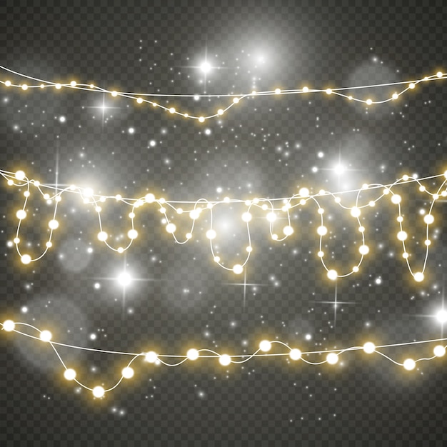 Luces de Navidad aisladas sobre fondo transparente.