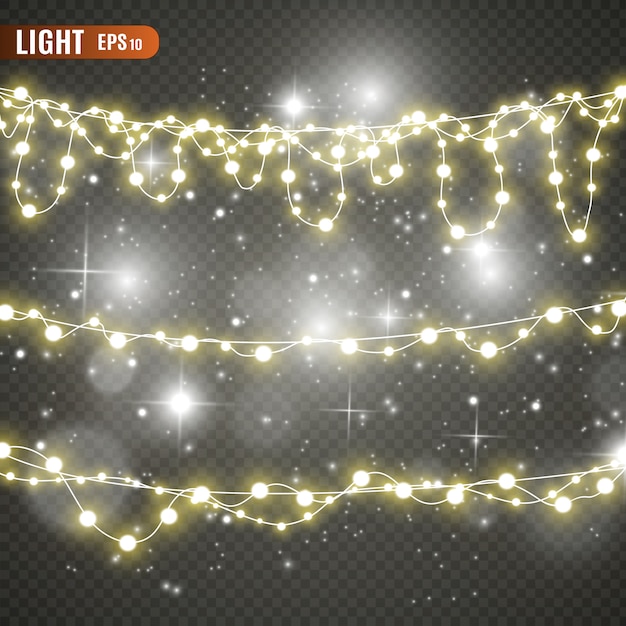 Luces de Navidad aisladas sobre fondo transparente.