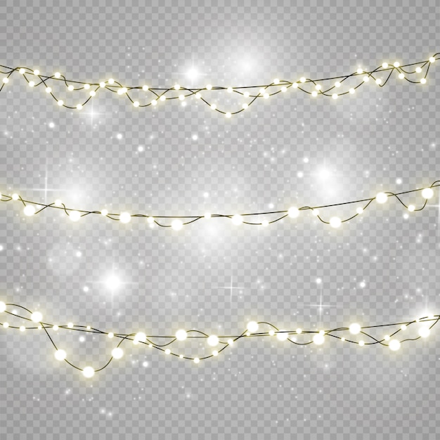 Luces de Navidad aisladas sobre fondo transparente.