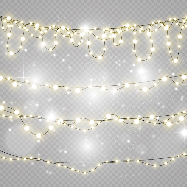 Luces de Navidad aisladas sobre fondo transparente.